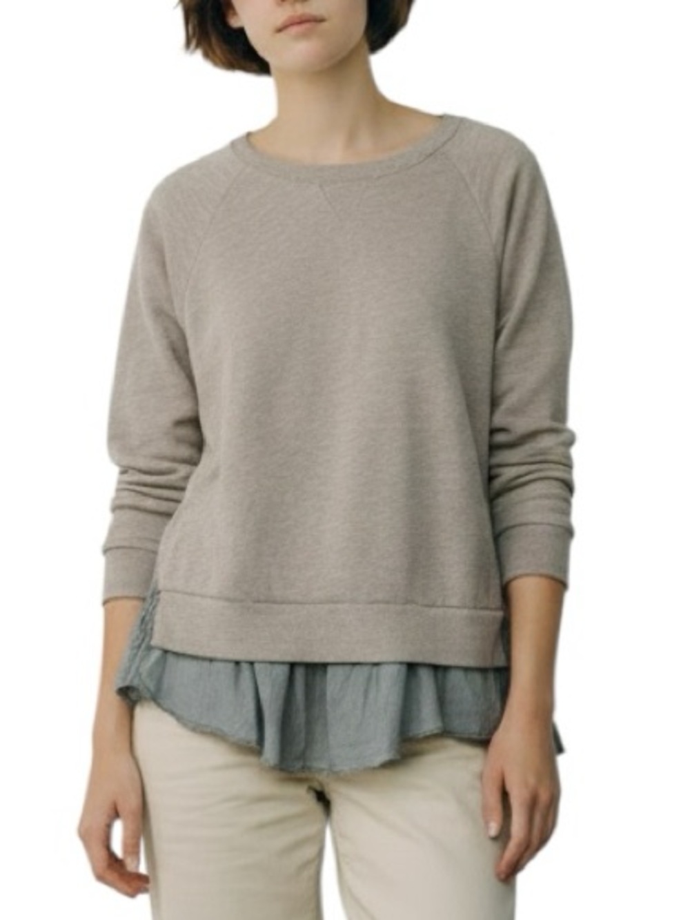 Clu silk ruffle trimmed crew neck soft sweatshirt size XS excellent condition
